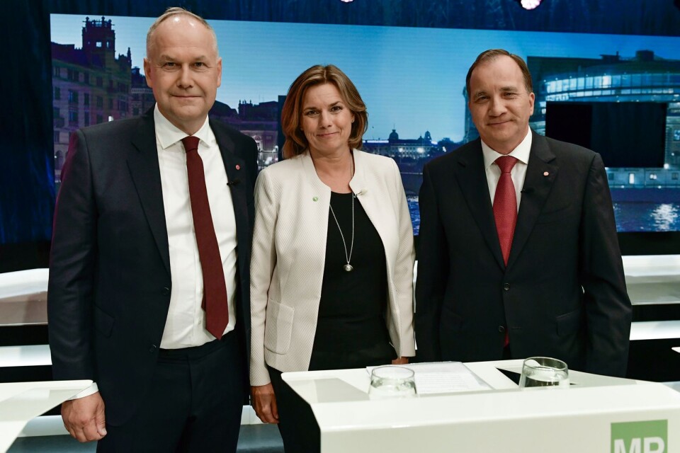 Rödgröna blocket – Jonas Sjöstedt (V), Isabella Lövin (MP) och Stefan Löfven (S). Arkivbild.