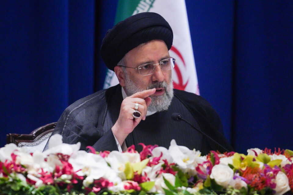 Irans president Ebrahim Raisi vid en presskonferens i New York i torsdags.