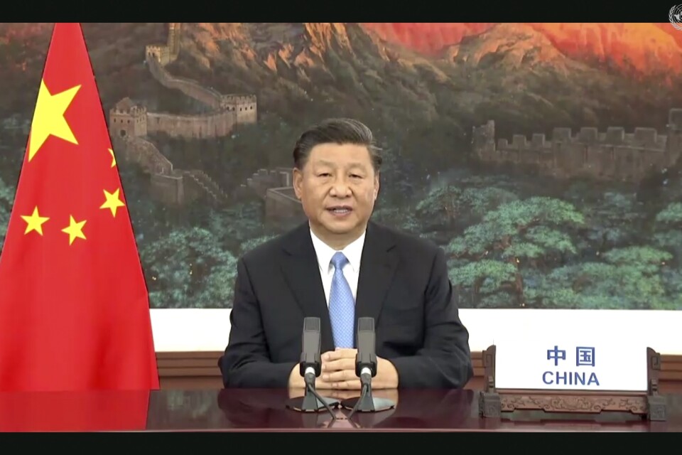 Kinas ledare Xi Jinping i ett förinspelat tal till FN:s generalförsamling.