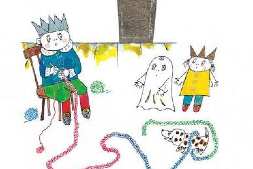Prins Bus virkar en julklapp till mamma och pappa i boken "Är det jul nu igen? sa spöket Laban". Labolina och Busan däremot sår magiska häxfrön.Illustration: Lasse Sandberg