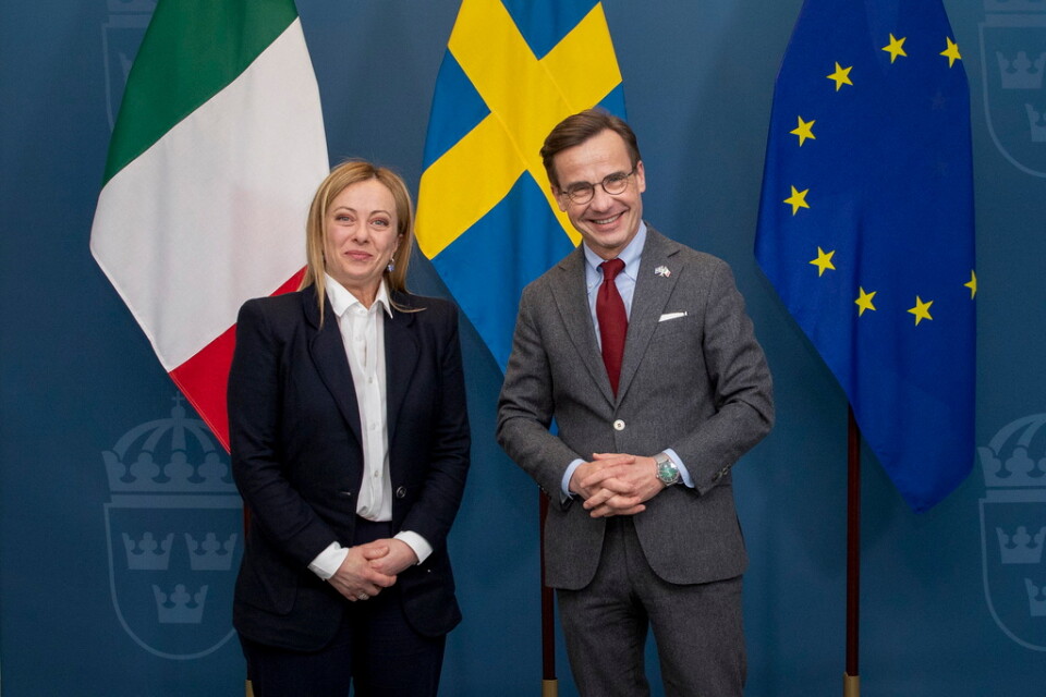 Italiens premiärminister Giorgia Meloni på blixtbesök hos statsminister Ulf Kristersson för överläggningar inför EU-toppmötet nästa vecka i Bryssel om migration och stöd till europeisk industri.