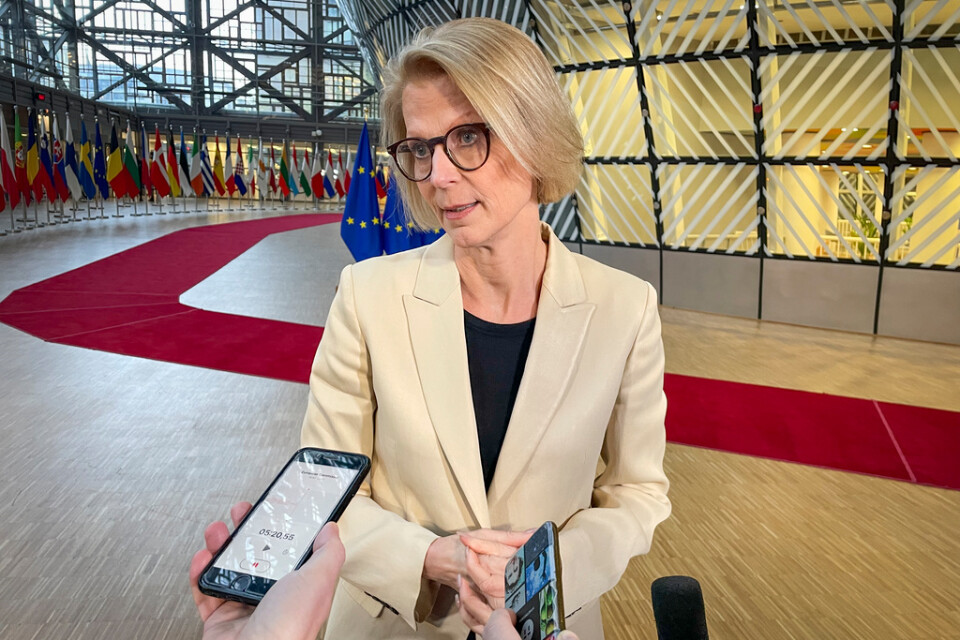 Finansminister Elisabeth Svantesson (M) efter tisdagens EU-möte i Bryssel.