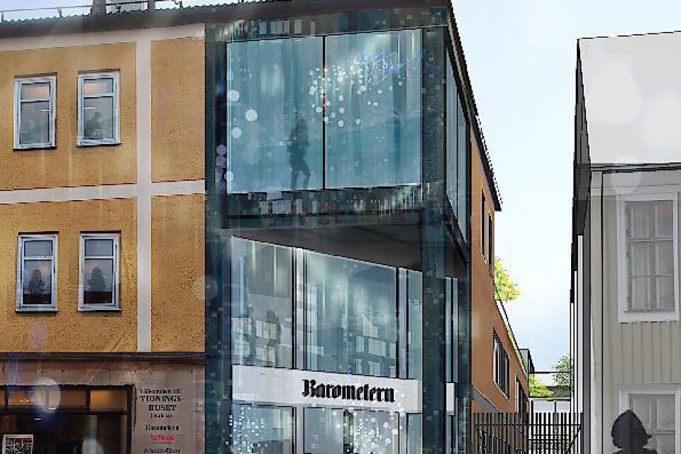 Tidningshuset som det ska se ut 2016, huvud­entrén flyttas från Södra  Långgatan närmare Stortorget.