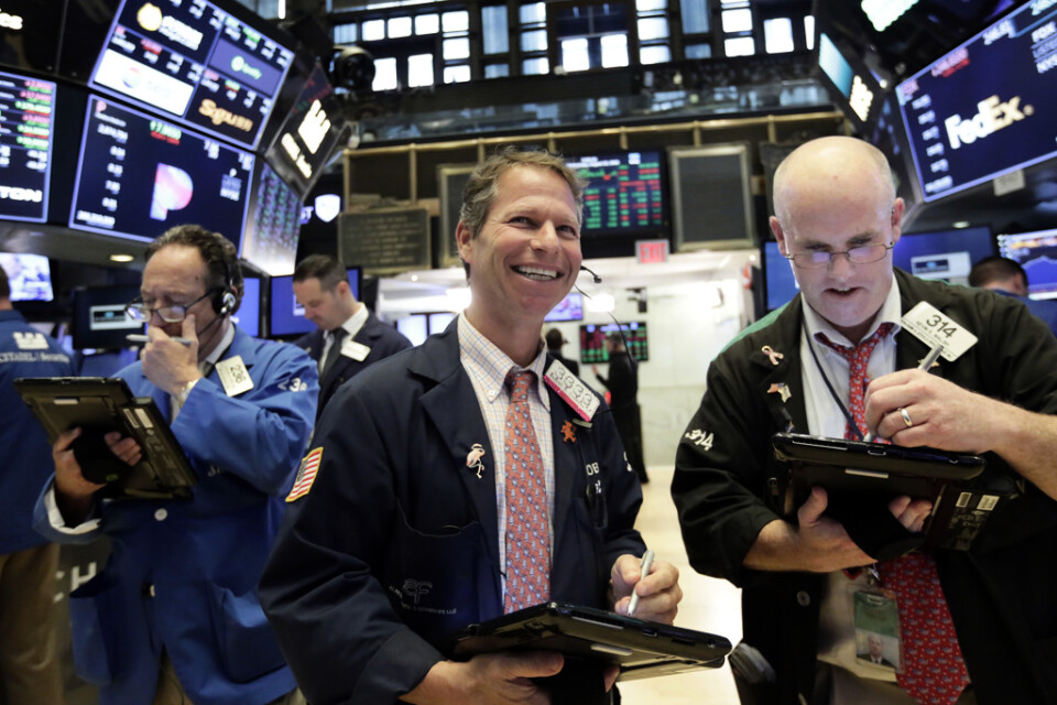 Glada miner på Wall Street. Världens börser har stigit kraftigt den senaste tiden. Arkivbild.