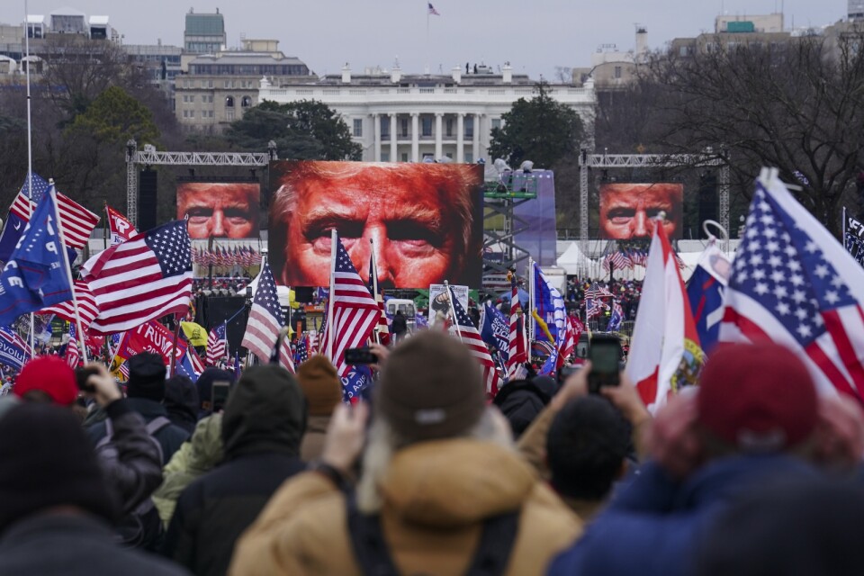 Trumpanhängare i Washington strax innan stormningen av kongressen den 6 januari. Arkivbild.