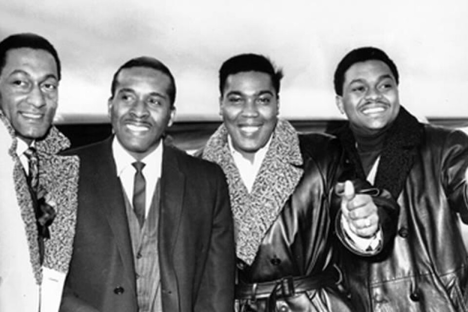 Four Tops på besök i London 1966. Från vänster Abdul Fakir, Levi Stubbs, Lawrence Payton och Renaldo Benson.