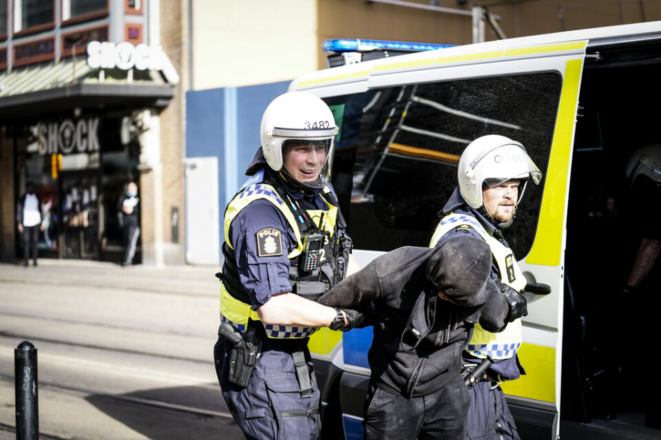 Polisen grep flera demonstranter i samband med Black Lives Matter-demonstrationen i Göteborg. Arkivbild.