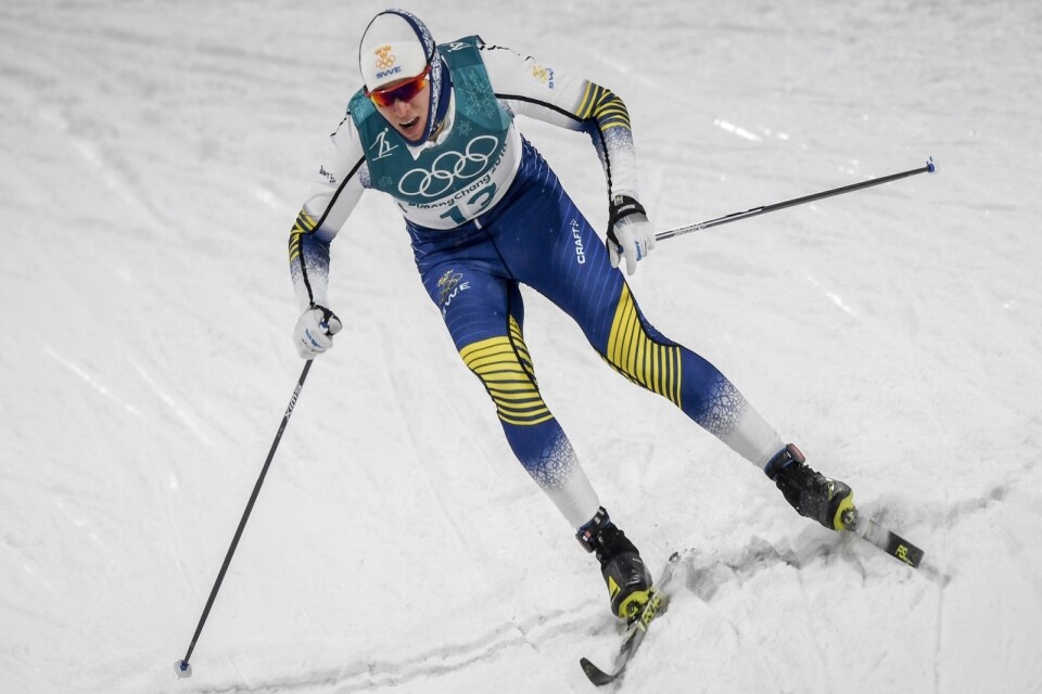 Oskar Svensson, Sverige, i herrarnas sprintkval vid vinter-OS i Pyeongchang. Foto: Anders Wiklund/TT