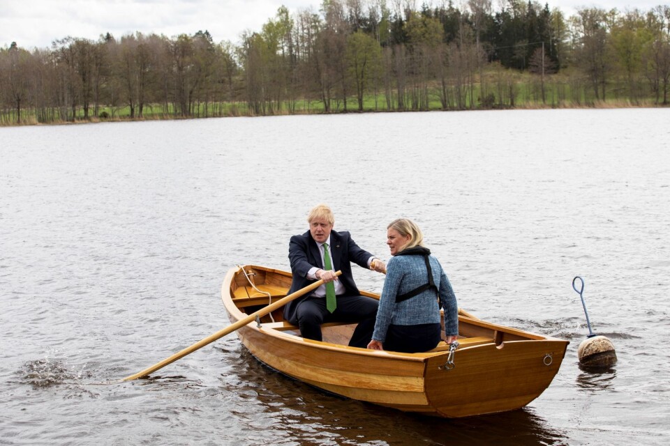 Storbritanniens premiärminister Boris Johnson och statsminister Magdalena Andersson vid Harpsund.Foto: Ninni Andersson/Regeringskansliet / TT / kod 200