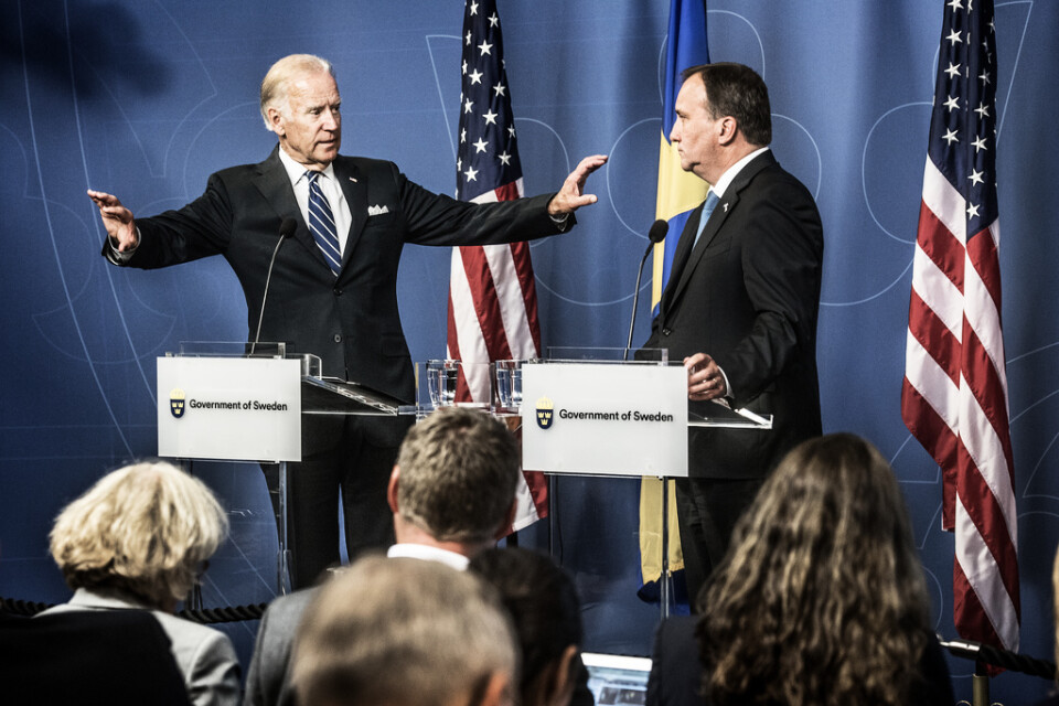 USA:s president Joe Biden och statsminister Stefan Löfven 2016, när Biden var vicepresident och besökte Stockholm.