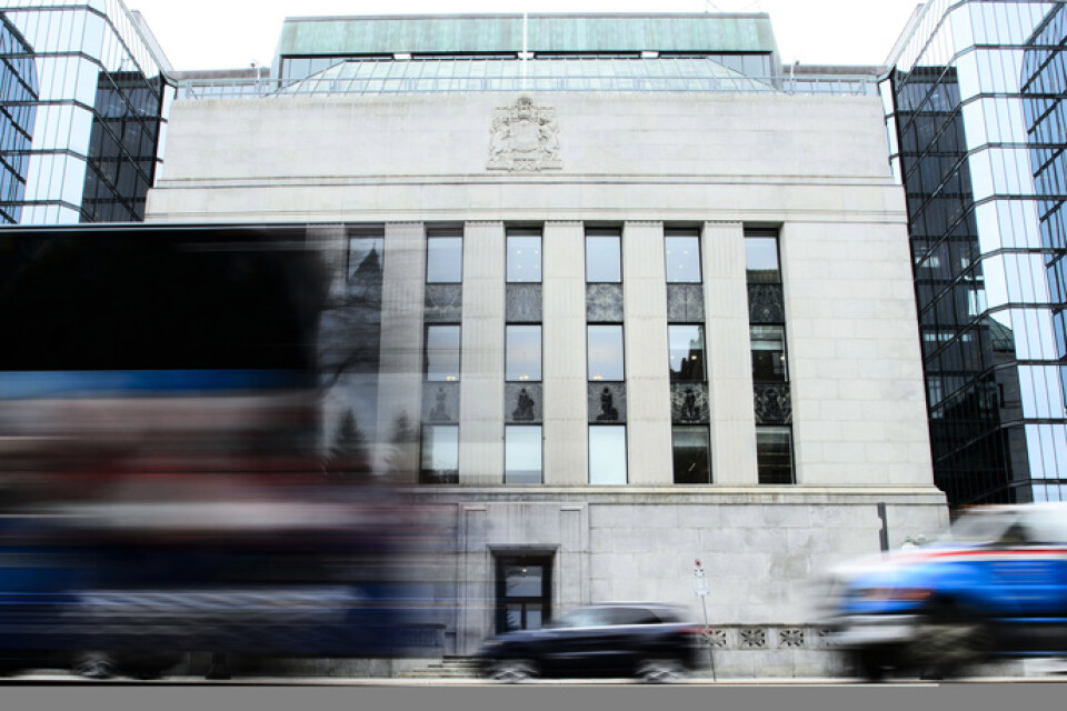 Kanadas centralbank, Bank of Canada, sänker den viktigaste styrräntan. Arkivbild