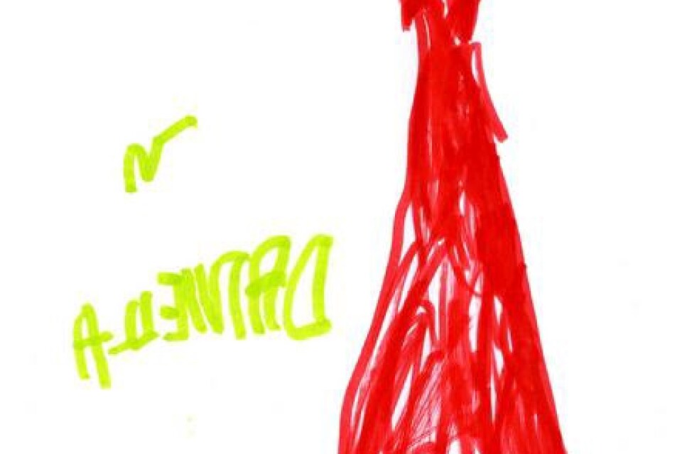 Daniella Meurling, fyra år, Lyckebo förskola, har ritat en flicka som är helt klädd i rött.