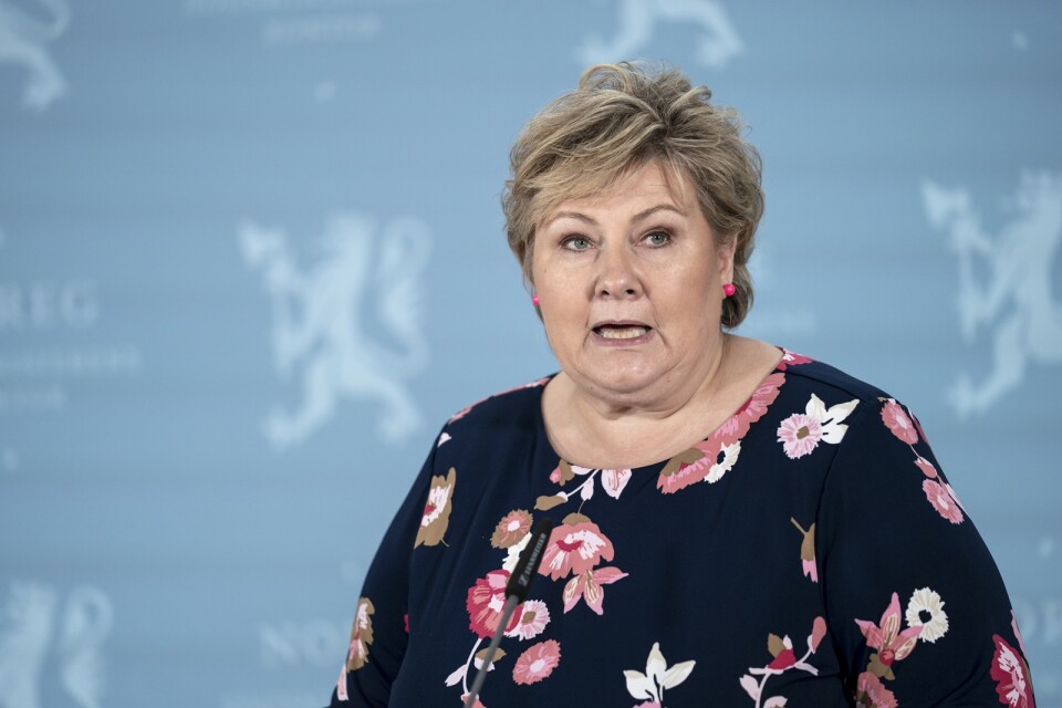 Norges stadsminister Erna Solberg lämnar sitt besked om gränserna.