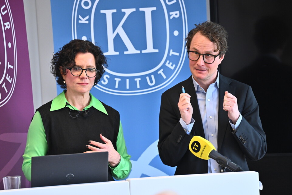 Konjunkturinstitutet (KI), med prognoschefen Ylva Hedén Westerdahl och generaldirektören Albin Kainelainen, presenterar nya konjunktursiffror. Arkivbild
