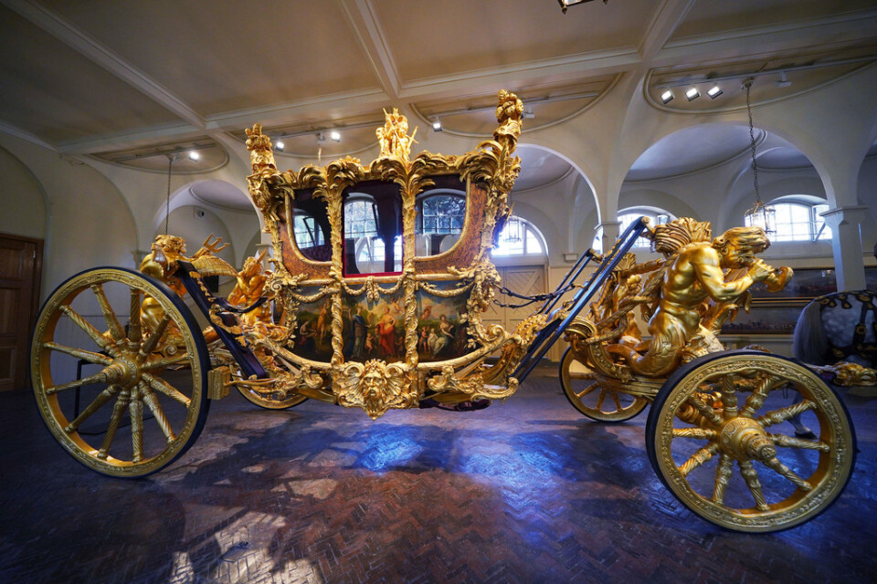 Vagnen som kungaparet ska färdas i efter kung Charles III kröning den 6 maj. Arkivbild.