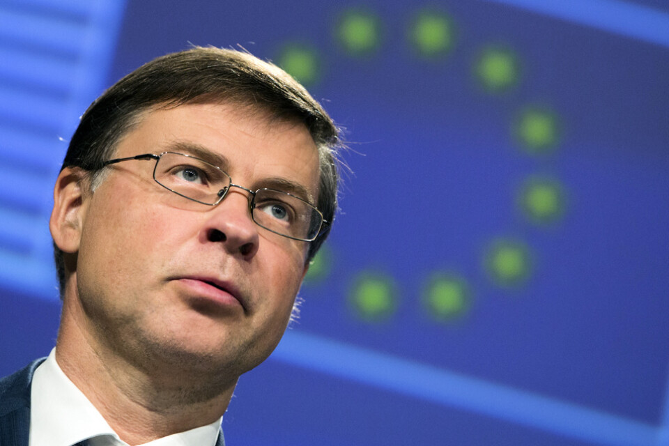 EU-kommissionens vice ordförande Valdis Dombrovskis budgetvarnar främst Italien och Frankrike. Arkivbild.