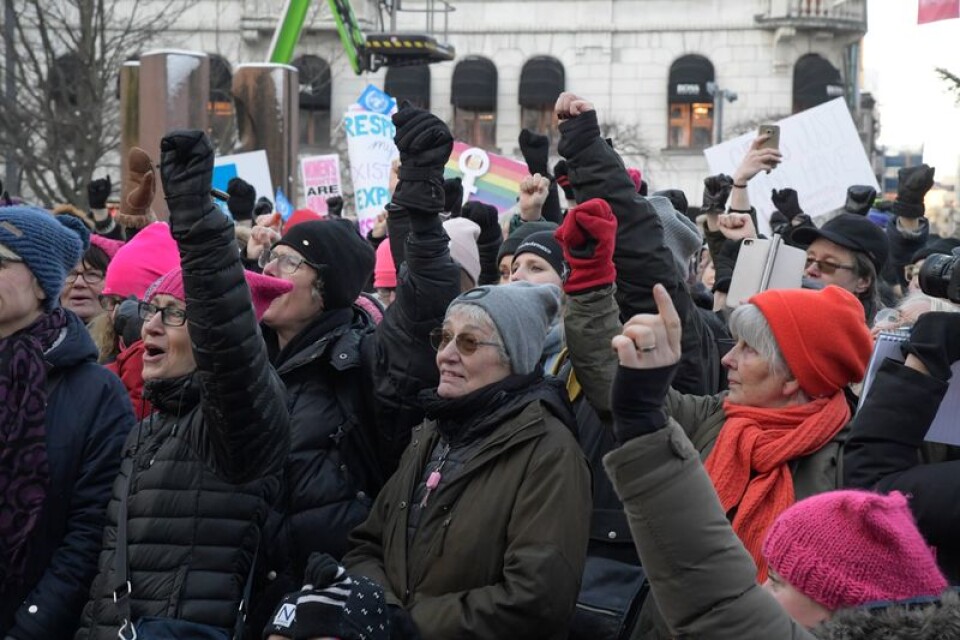 Arrangören Women's march och Me Too Sweden höll i manifestationen på årsdagen av vad som blev en enorm folkdemonstration i USA efter att Donald Trump blivit president.