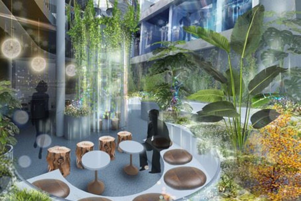Byggnaden ska innehålla flera ljusgårdar med olika teman. Dessa ska fungera som mötesplatser.
