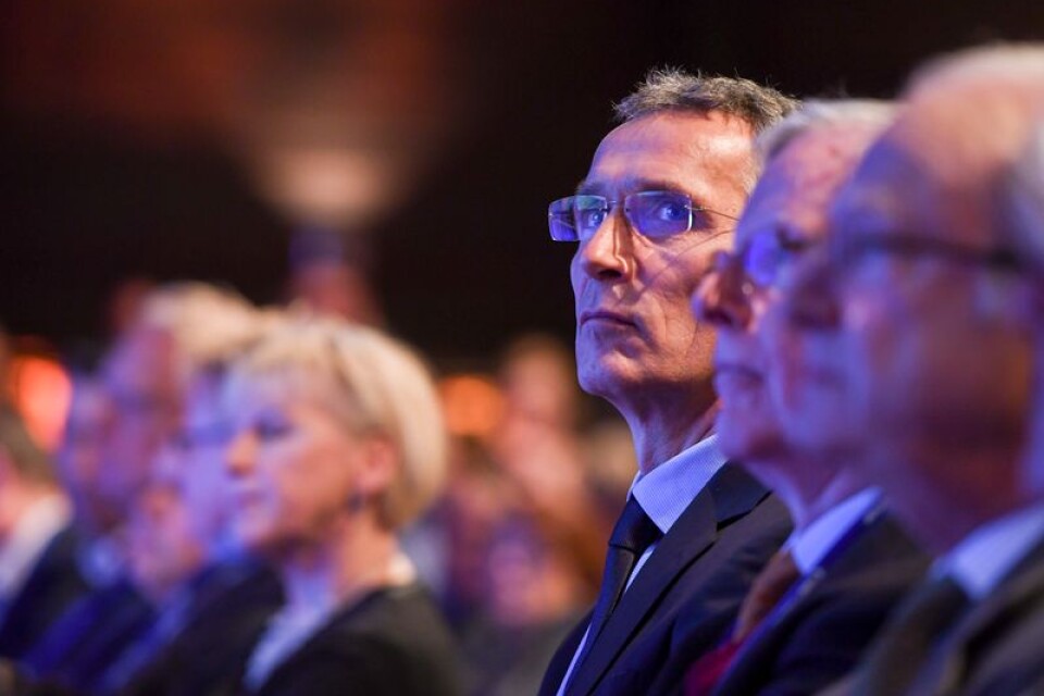 SÄLEN 20180114Natos generalsekreterare Jens Stoltenberg i publiken under statsminister Stefan Löfvens tal om Sveriges säkerhet.