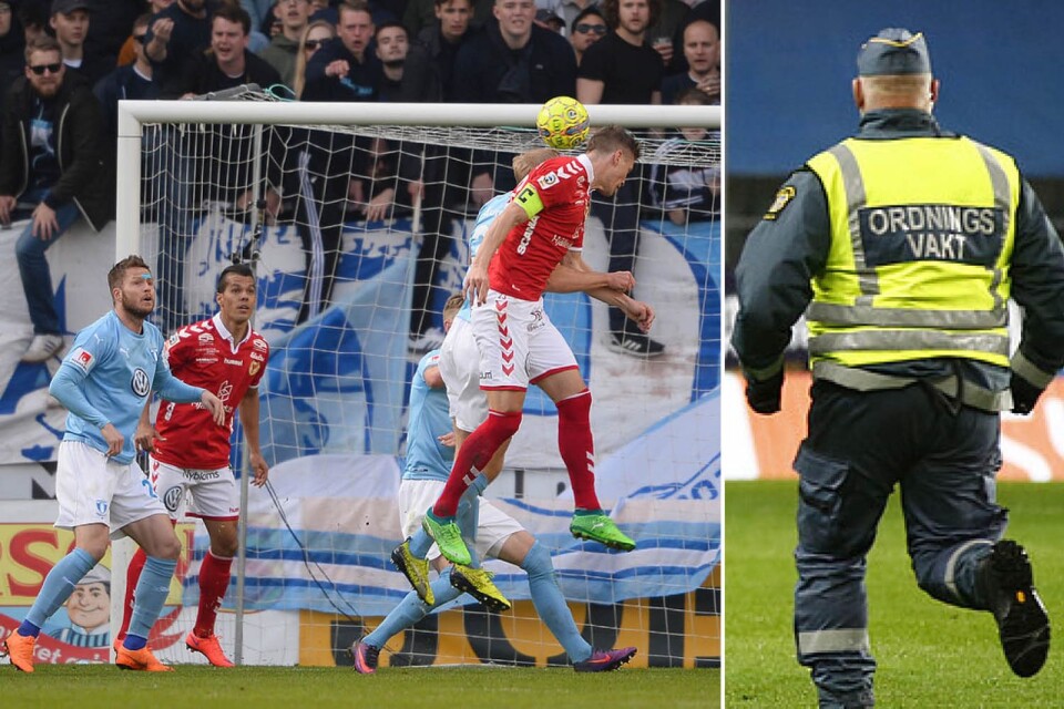 Händelsen inträffade under matchen mellan Kalmar FF och Malmö FF. Ordningsvakten på bilden är inte den person som artikeln handlar om.