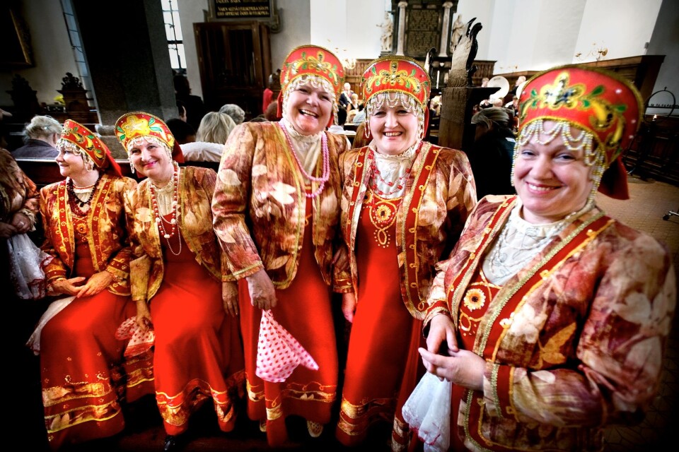 På RUM-festivalen gästar orkestrar och körer från flera länder. Här damer ur kören Folklore från staden Volokolamsk utanför Moskva som deltagit i festivalen i Kristianstad.
