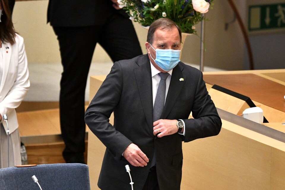 Statsminister Stefan Löfven (S) i riksdagen inför måndagens misstroendeomröstning.