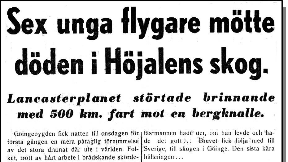 Artikel och bild i Norra Skåne efter flygkraschen 1944.