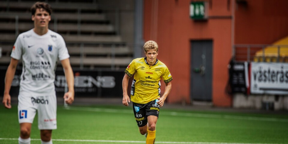 Kevin Holmén gjorde sitt första seniormål under lördagen i Skövdes segermatch mot Trelleborg i superettan.