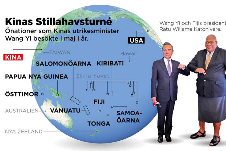 Kinas utrikesminister Wang Yi var på sommarturné bland de små Stillahavsnationerna.