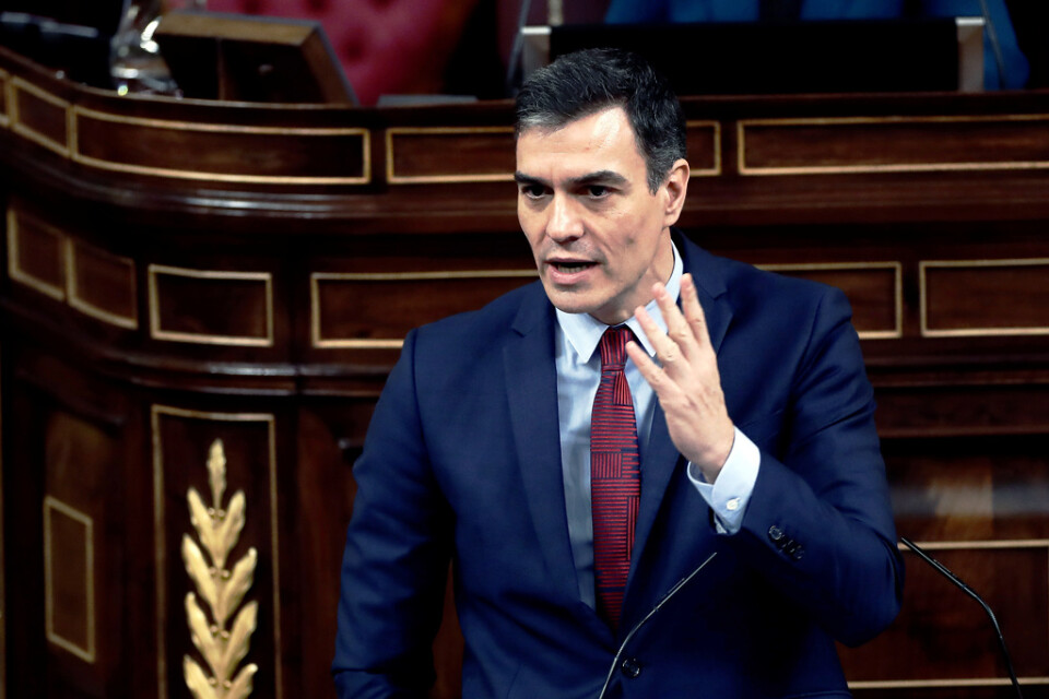 Spaniens premiärminister Pedro Sánchez under ett tal i parlamentet i april.
