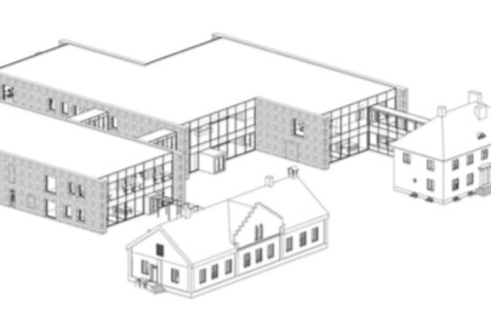 Sketch of the new Municipal Hall. The old courthouse and the former doctor's residence will remain.