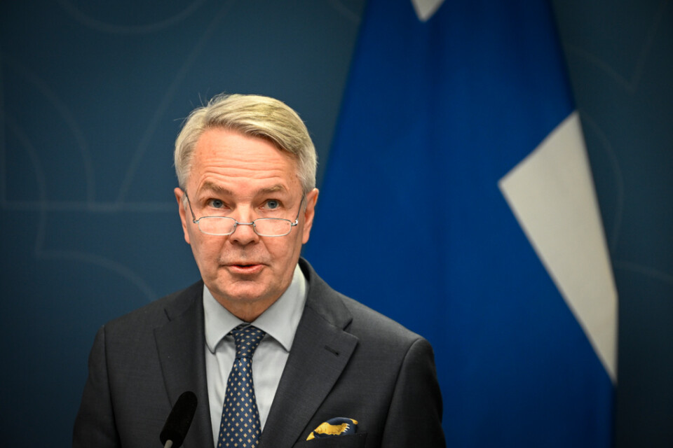 Finlands utrikesminister Pekka Haavisto under ett besök i Stockholm i februari. Arkivbild.
