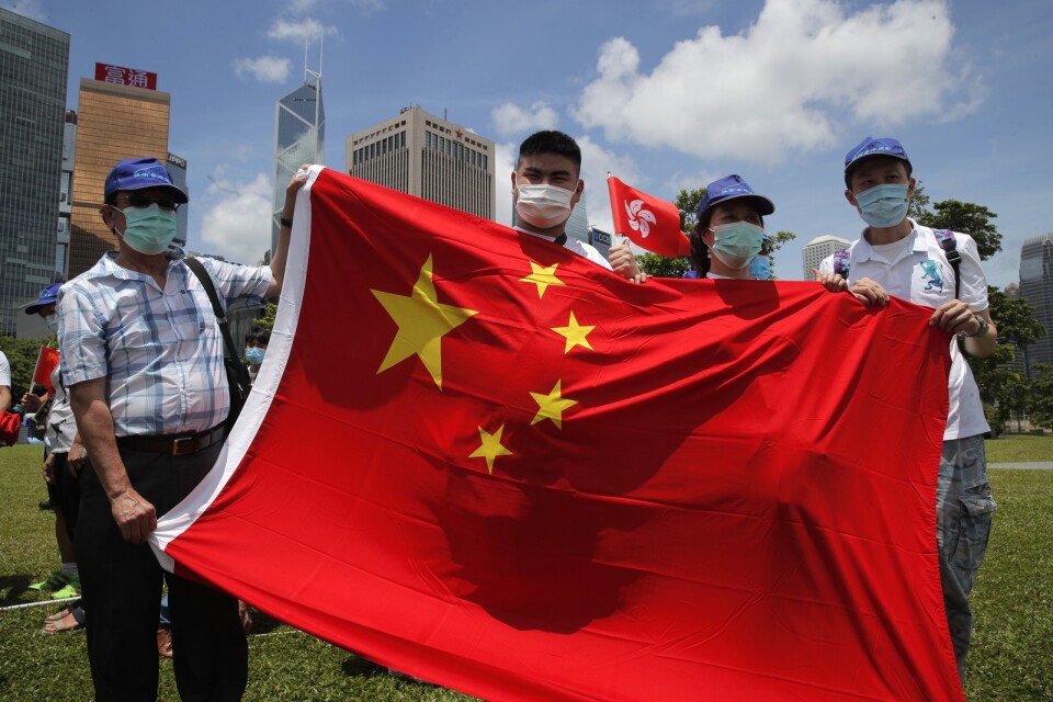 Mindre skaror Peking-vänliga demonstranter i Hongkong firade på tisdagen rapporterna om att lagen klubbats.