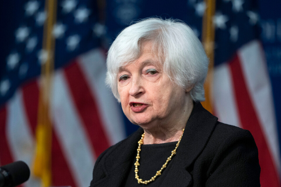 USA:s finansminister Janet Yellen ser en risk för inställda betalningar i juni om inte skuldtaket för den amerikanska regeringen höjs. Arkivbild