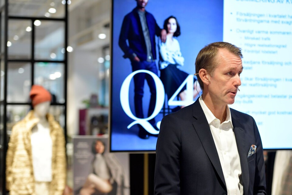 Klädföretaget MQ:s vd Ingvar Larsson när han lämnade en delårsrapport i en Stockholmsbutik tidigare i höstas.håller press- och analytikerträff med anledning av delårsrapport i en butik i Stockholm.