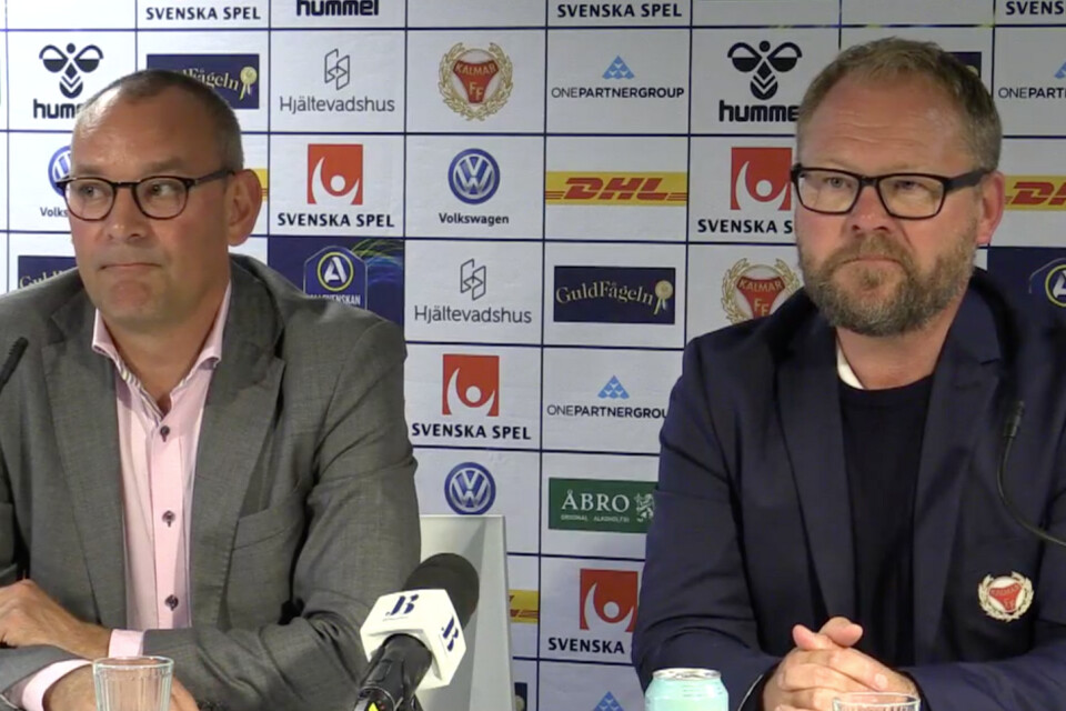 Klubbchefen Mattias Rosenlund och Tomas Andersson Borstam under presskonferensen.