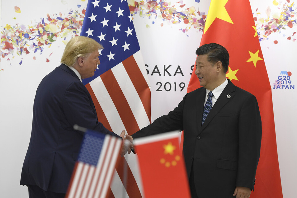 USA:s president Donald Trump och Kinas president Xi Jinping vid G|20-mötet i Osaka, Japan, i juni. Arkivbild