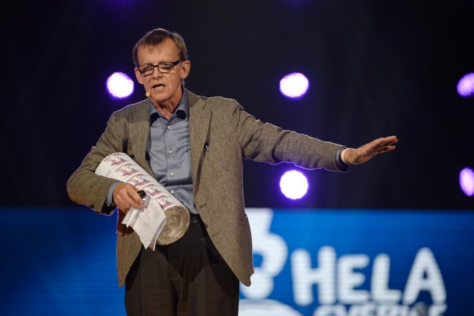 Framlidne Hans Rosling under insamlingsgalan Hela Sverige Skramlar i Globen i Stockholm 2015.