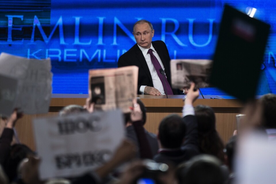 Vladimir Putin under 2014 års upplaga av den traditionsenliga presskonferensen strax före nyår.