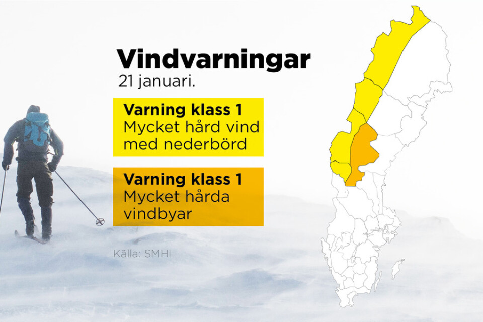 SMHI har utfärdat klass 1-varningar för mycket hård vind i fjällområdena.