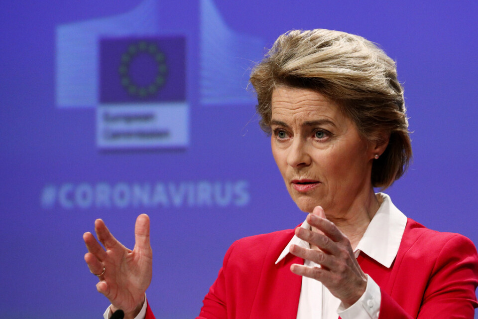 EU-kommissionens ordförande Ursula von der Leyen vill låna ut 100 miljarder euro till korttidsarbete i coronadrabbade länder. Arkivbild.