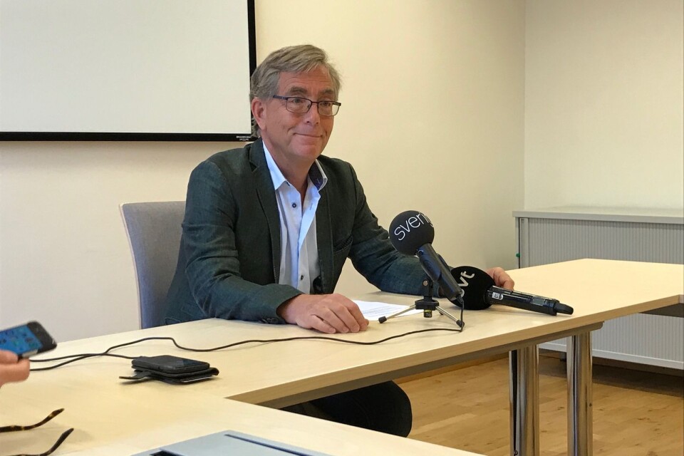 Alexander Wendt (M) under dagens presskonferens.