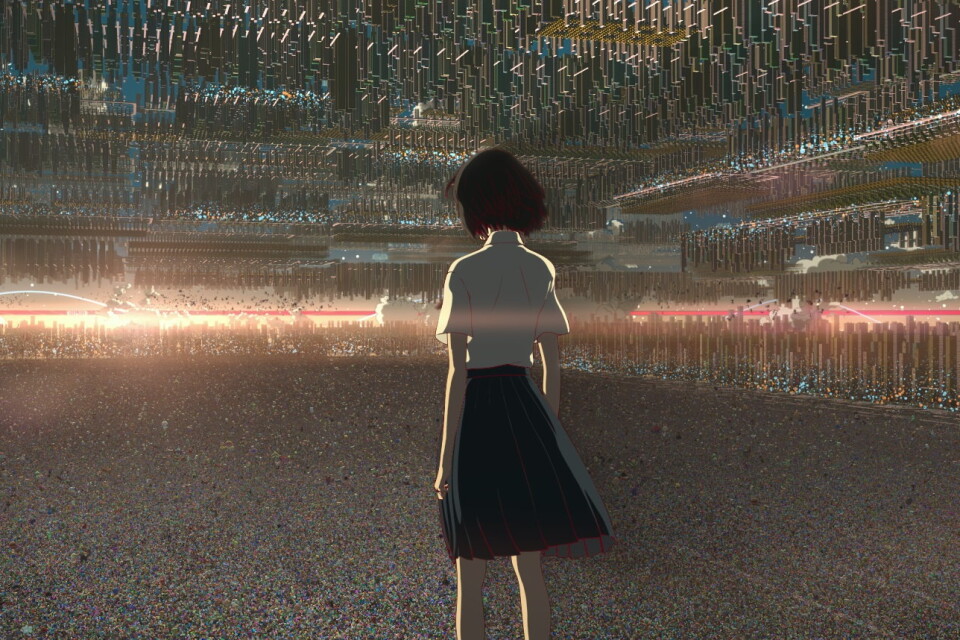 Den unga flickan Suzu hittar tillbaka till sig själv inuti den virtuella världen "U" i den hajpade animefilmen "Belle". Pressbild.