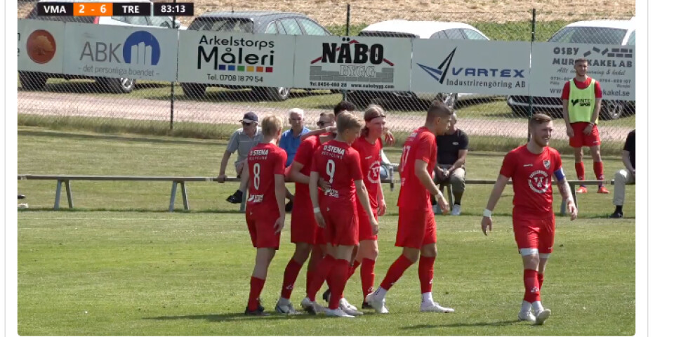 Skärmdump från sändningen på trelleborgsallehanda.se när IFK Trelleborg krossade VMA med 7–2.