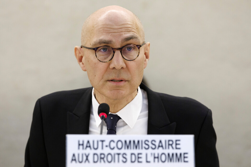 FN:s människorättschef Volker Türk när han öppnar möte med FN:s råd för mänskliga rättigheter.