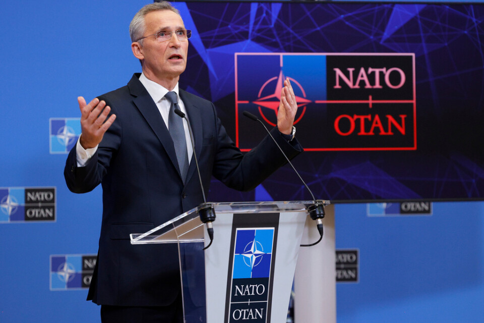 Natos generalsekreterare Jens Stoltenberg efter mötet med Natoländernas utrikesministrar på fredagen.