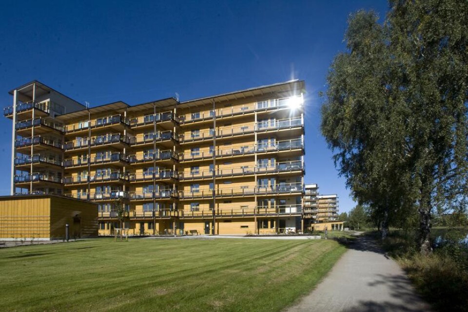 Kvarteret Limnologen i området Välle Broar är ett exempel på trähusbygge i Växjö. Kommunalråden Per Schöldberg och Bo Frank vill nu att kommunen sätter ännu tydligare mål för trähusbyggen. Arkivfoto: Lars-göran Rydqvist