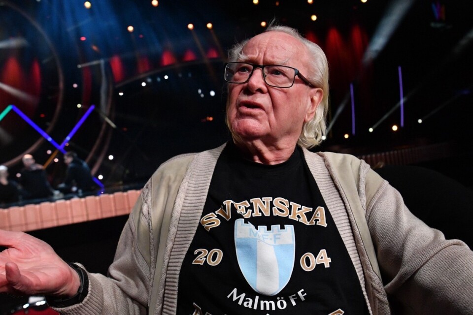 Jan Malmsjö vid presentationen av artisterna i Melodifestivalen deltävling två i Malmö Arena på torsdagen. Foto Johan Nilsson / TT kod 50090