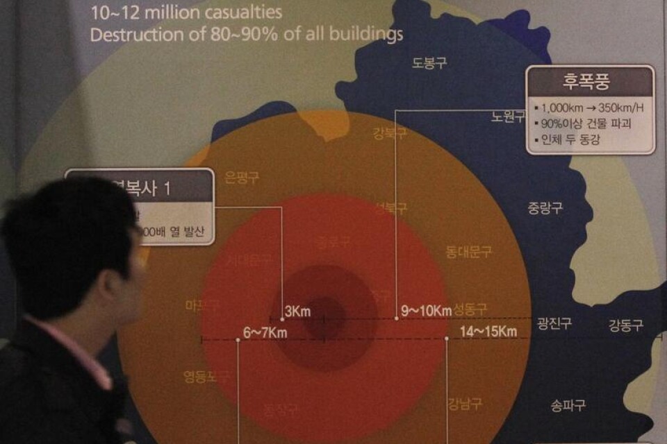 Nordkorea skramlar återigen med sina vapen. Här visas effekten av en kärnvapendetonation i Sydkoreas huvudstad Seoul.