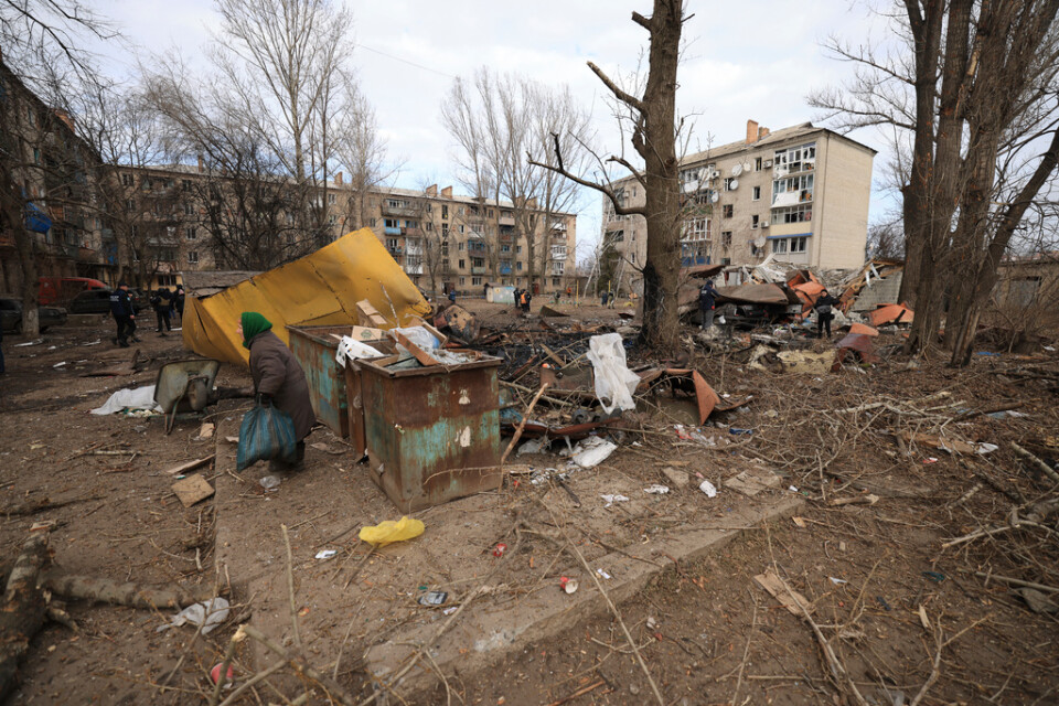 Det bostadsområde i Konstantynivka som attackerades på lördagen.
